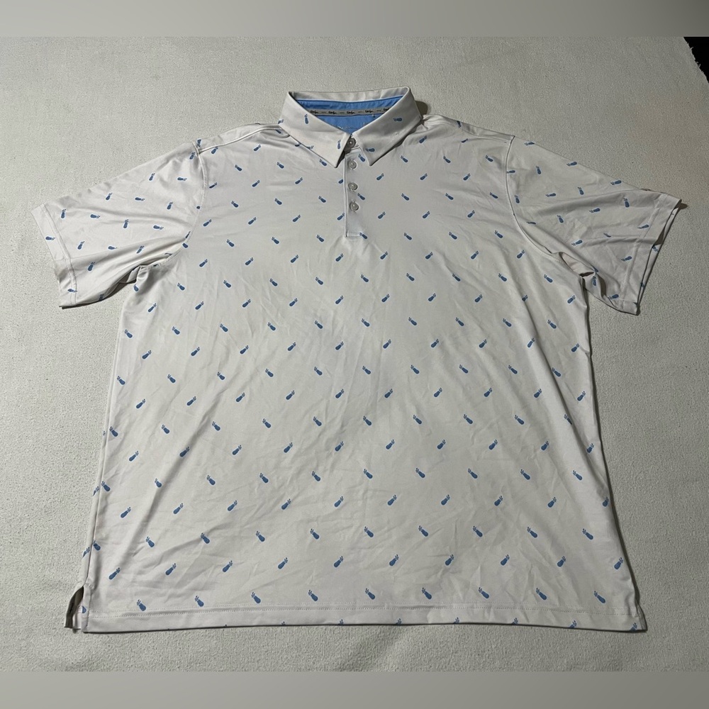 Walter‎ Hagen Mens Golf Polo Shirt 2XL White Geometric Print Performance 11